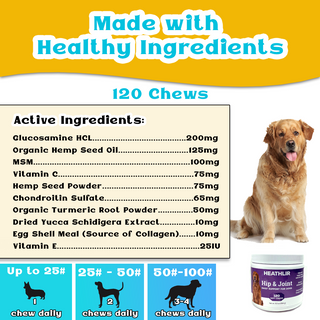 Heathlir Joint Chews With Glucosamine, Chondroitin, MSM, Turmeric, & Hemp For Dogs